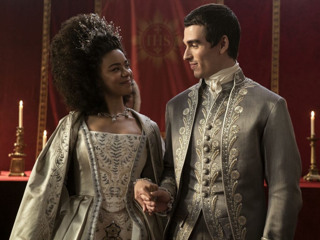 King George and Queen Charlotte in Queen Charlotte: A Bridgerton Story