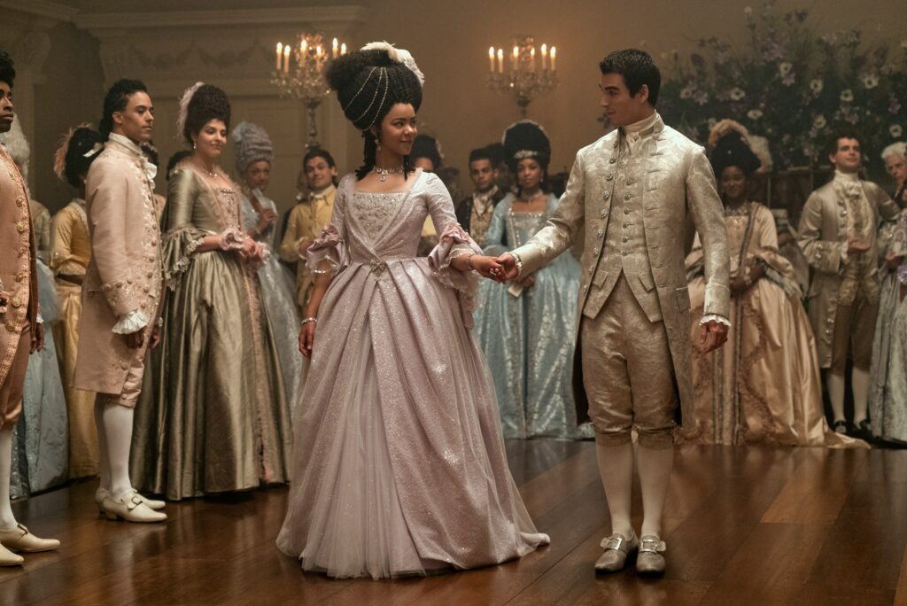 King George and Queen Charlotte holding hands at Lady Danberry's first ball
