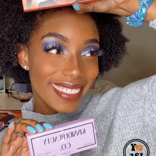 blue eyeshadow makeup look holding up kinnidi beauty co glam ghouls palette