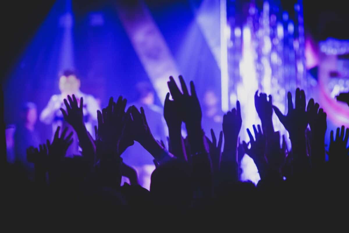 crown raising hands during performance
